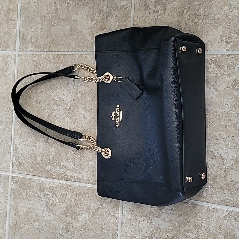 Coach black leather tote bag